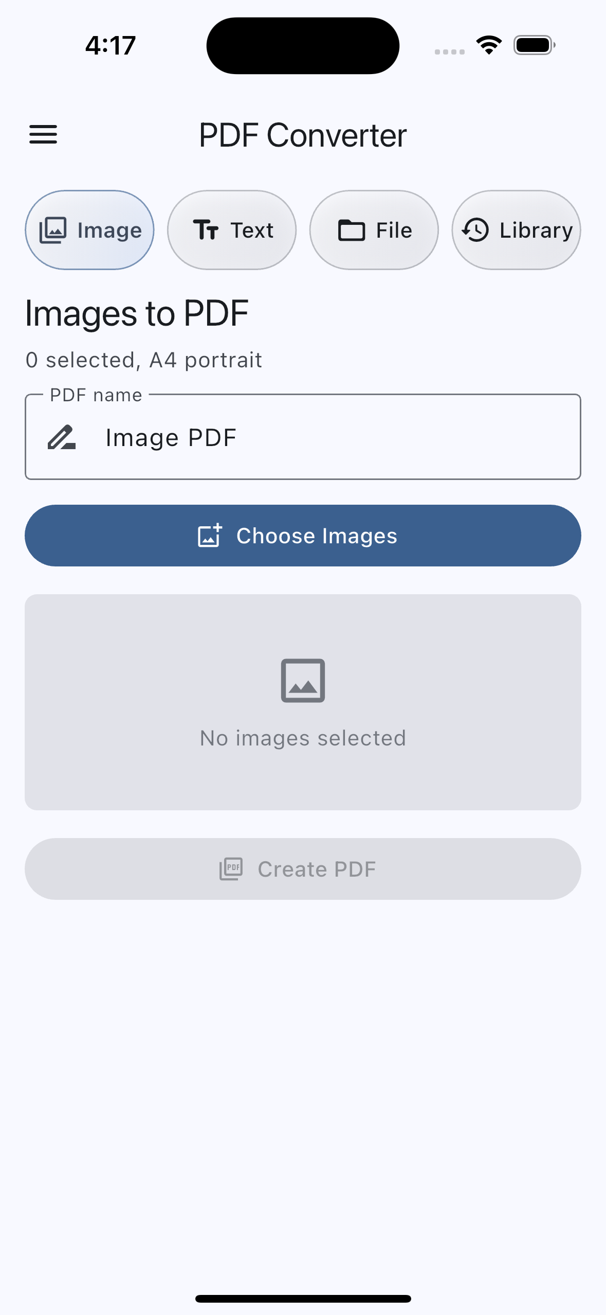 واجهة تطبيق محول PDF على iPhone